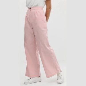 ASOS Design Tall Pink Linen Wide Leg Pants With Horn Button Size 10